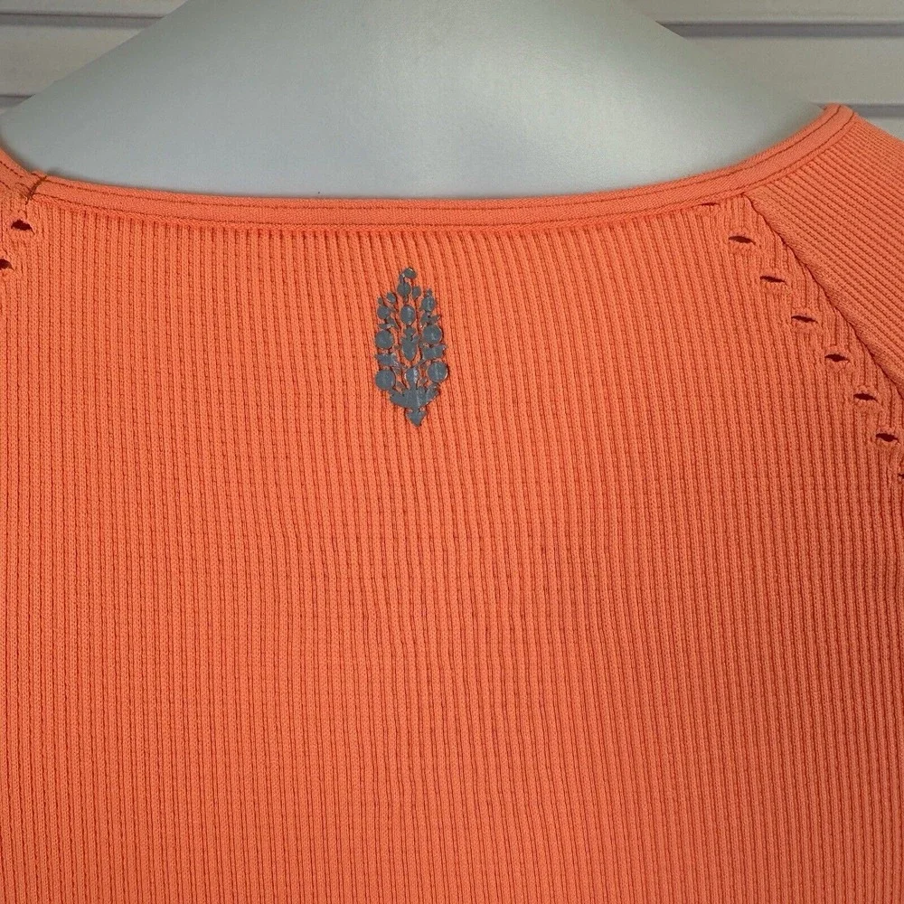 Free People Movement‎ Cut It Out Long Sleeve Crop Top Neon Orange Size XS/S